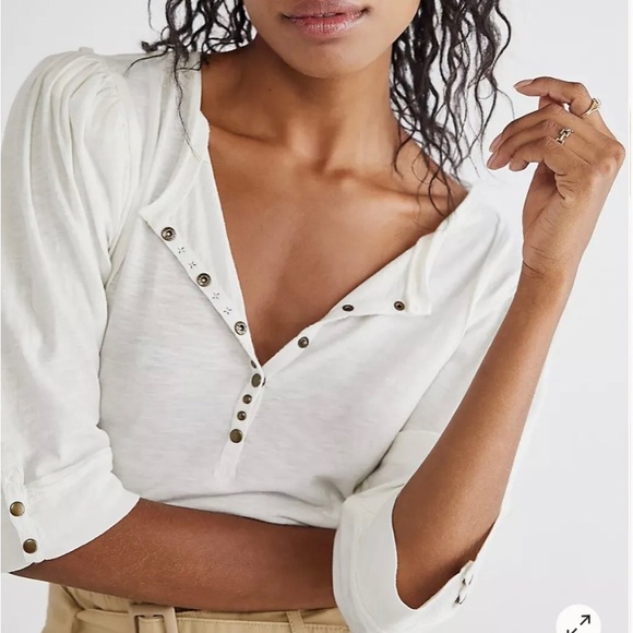 We The Free 3/4 Length Puff Sleeve Henley - Picture 3 of 6